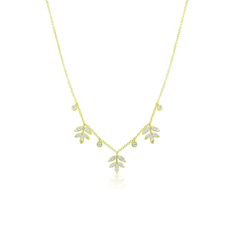 Yellow Gold And Diamond Trio Leaf Necklace sold by Meira T