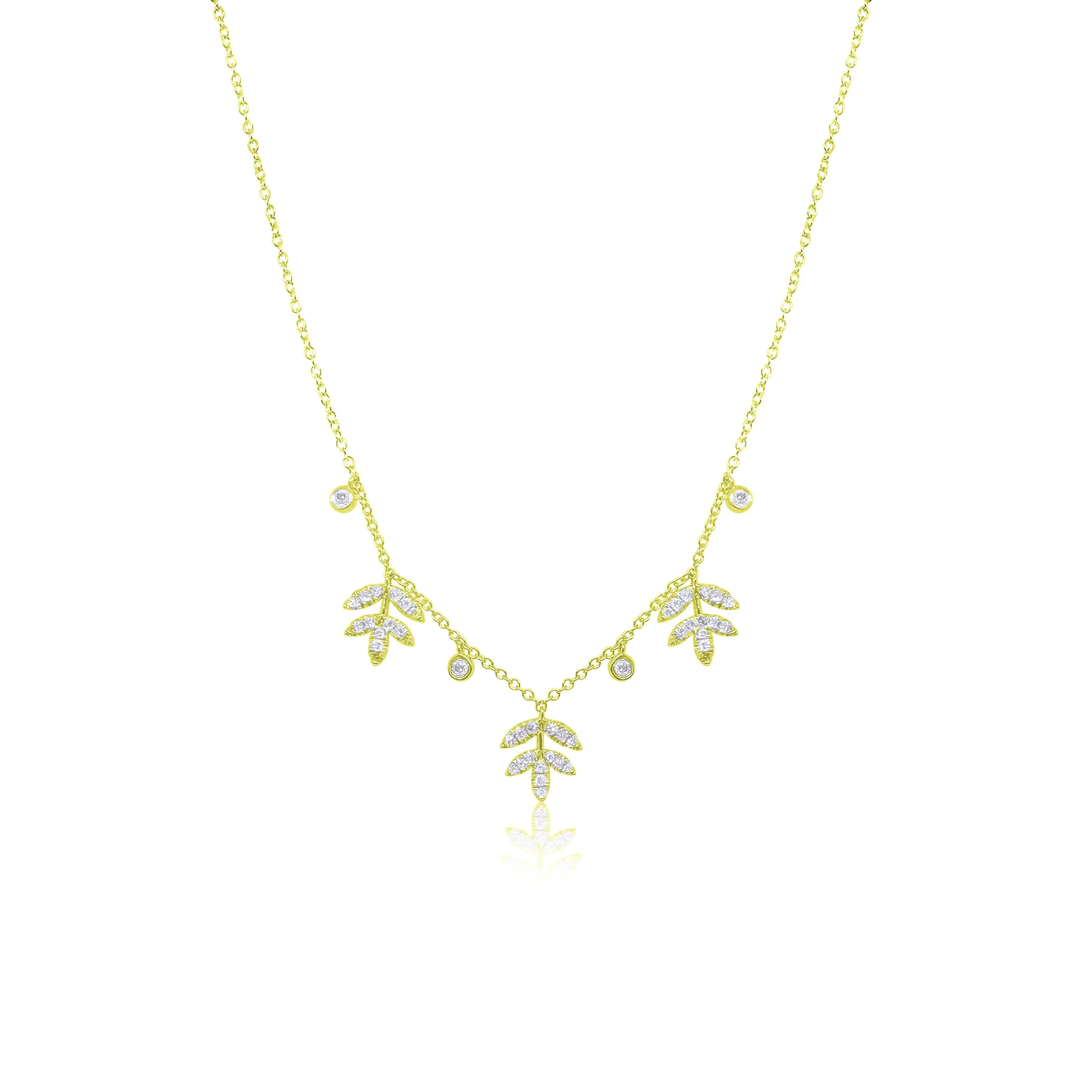 Yellow Gold And Diamond Trio Leaf Necklace sold by Meira T