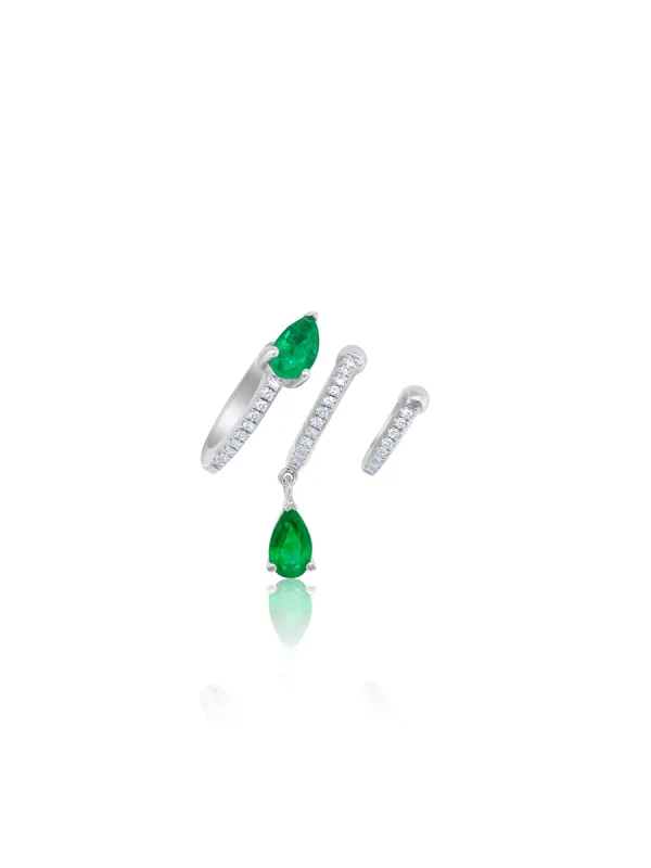 White Gold Emerald 1 piercing Ear Crawler sold by Meira T