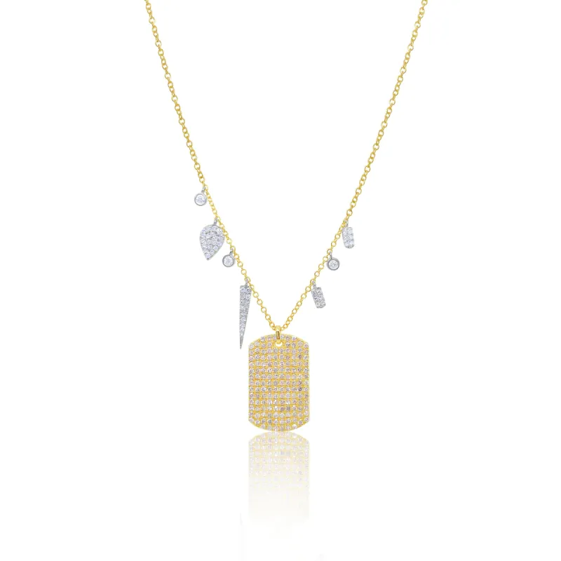 Yellow Gold Pave Diamond Dog Tag Necklace with Charms sold by Meira T