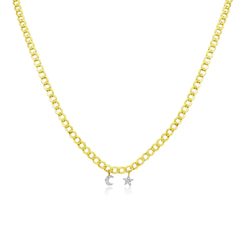 Mini Moon and Star Cuban Chain Necklace sold by Meira T
