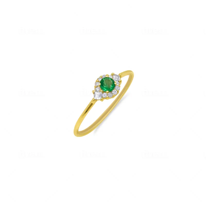 Yellow Gold Diamond and Emerald Ring- size 6.5 sold by Meira T