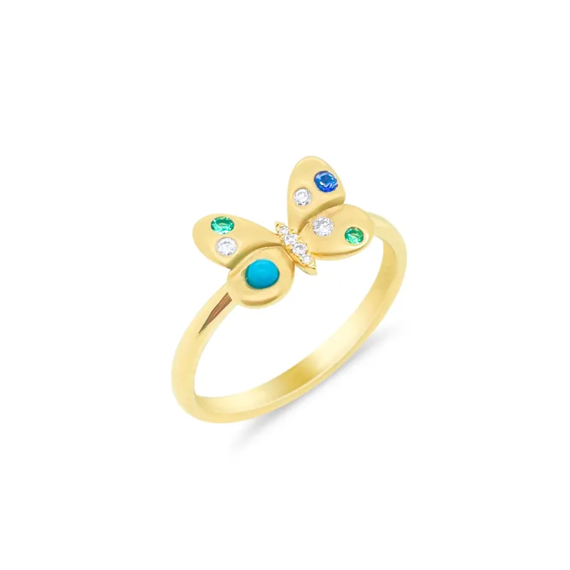 Multi Stone Brushed Gold Butterfly Ring sold by Meira T