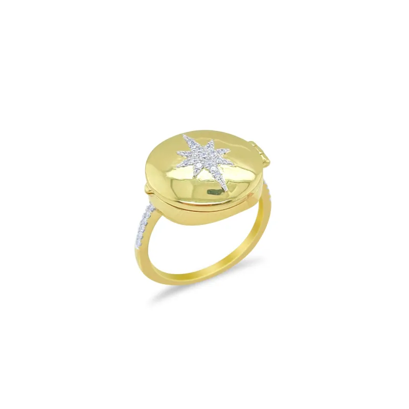 Yellow Gold Diamond Starburst Locket Ring sold by Meira T