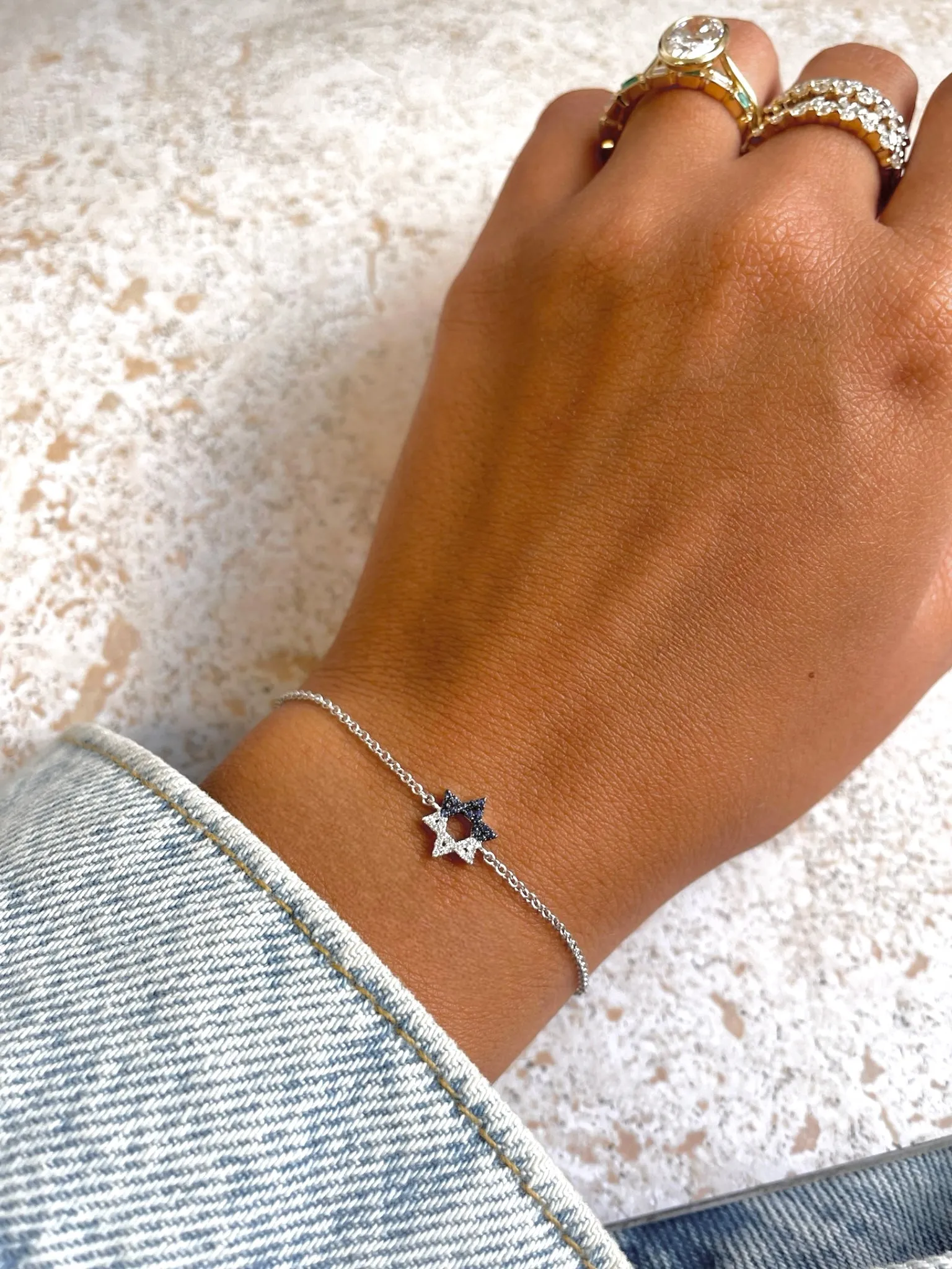 White Gold and Sapphire Star of David Bracelet sold by Meira T product image thumbnail 3