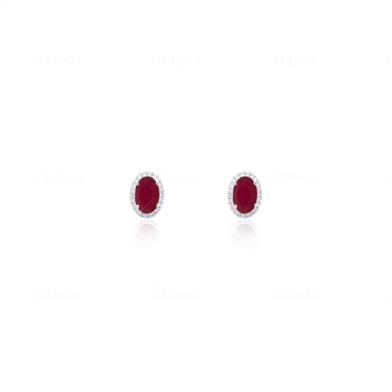 Ruby and Diamond Halo Studs sold by Meira T