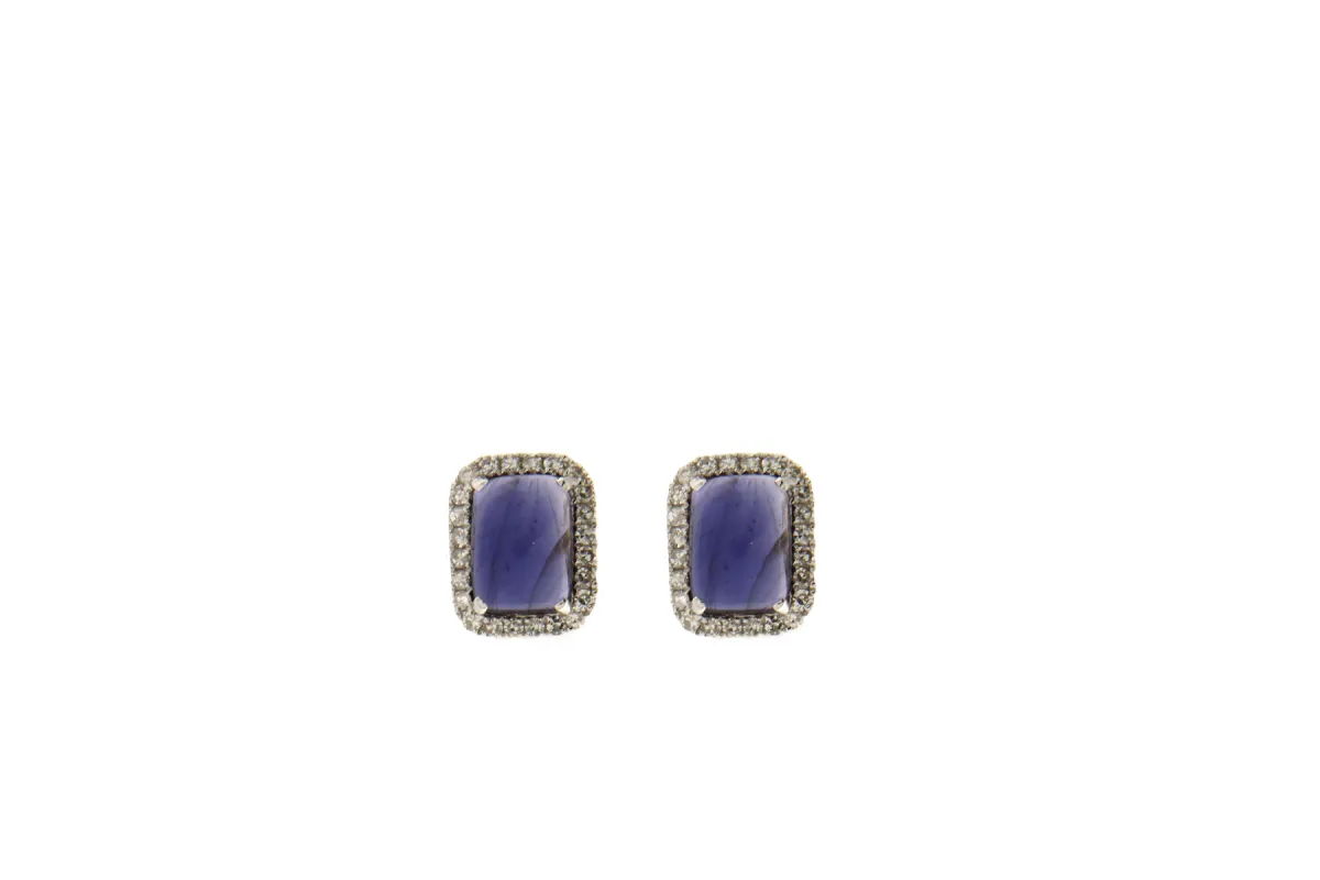 Cabochon Tanzanite White Gold Diamond Studs ONE OF A KIND sold by Meira T