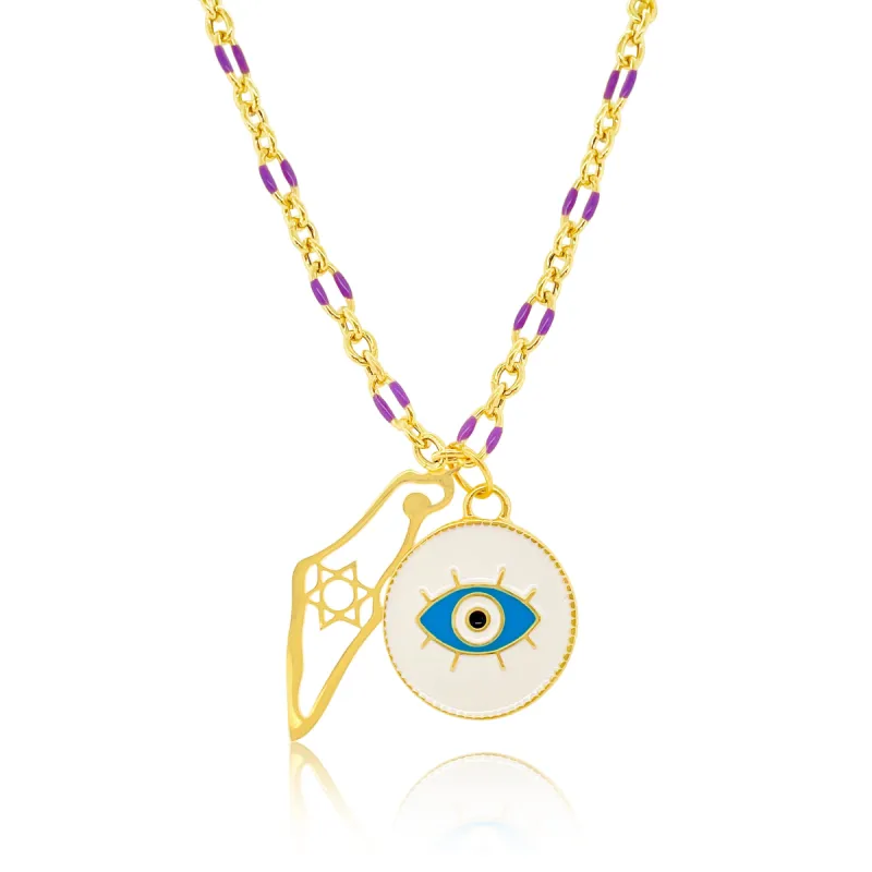 Protection Charm Necklace in Gold Plated and Enamel on Lavender Enamel Chain sold by Meira T