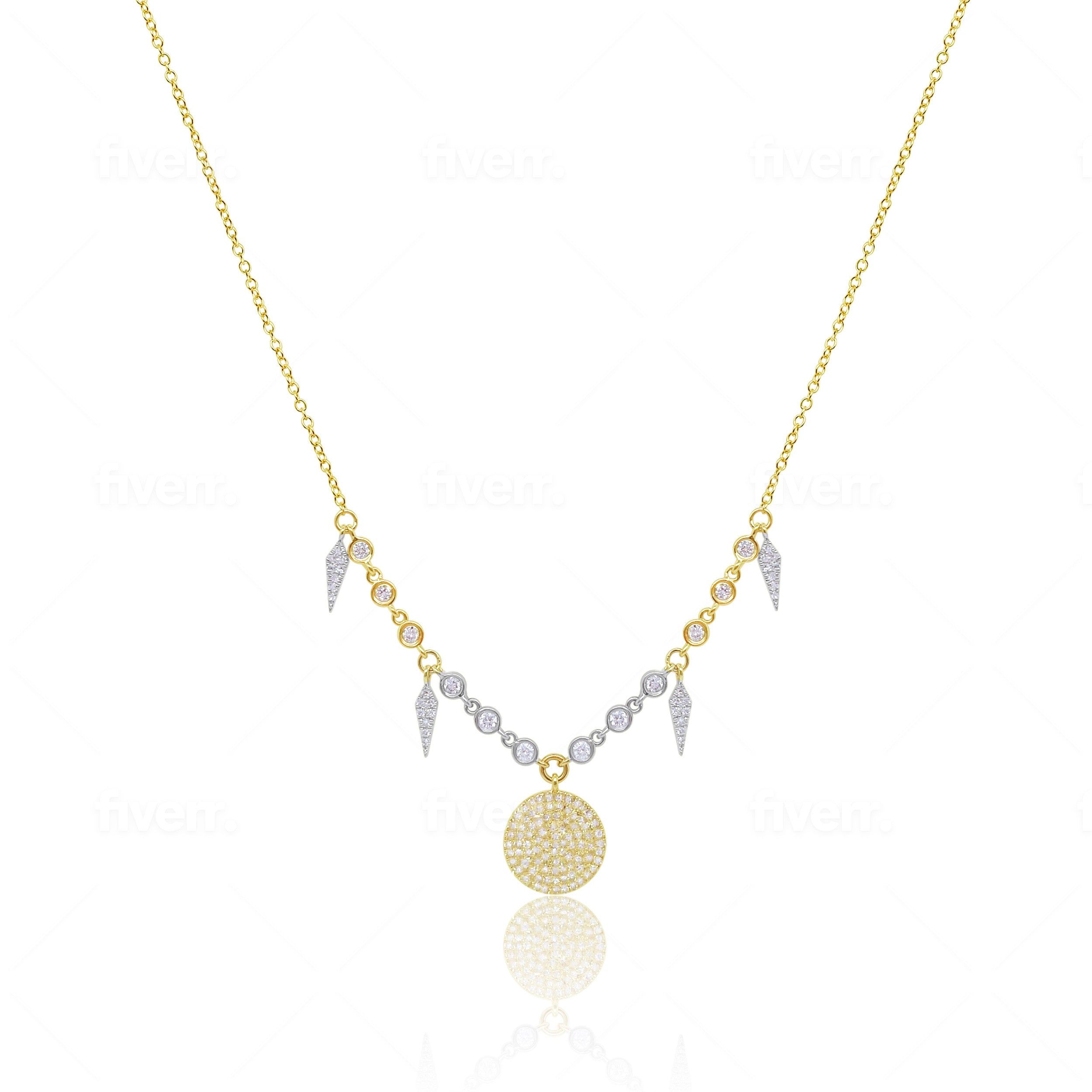 Two Tone Diamond Bezel and Disk Necklace sold by Meira T