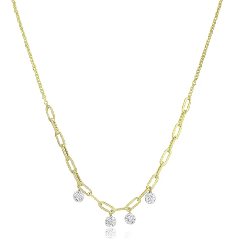 Two Tone Gold Diamond Disc Paperclip Chain Necklace sold by Meira T
