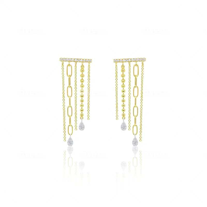 Multi Chain Diamond Fringe Earrings sold by Meira T