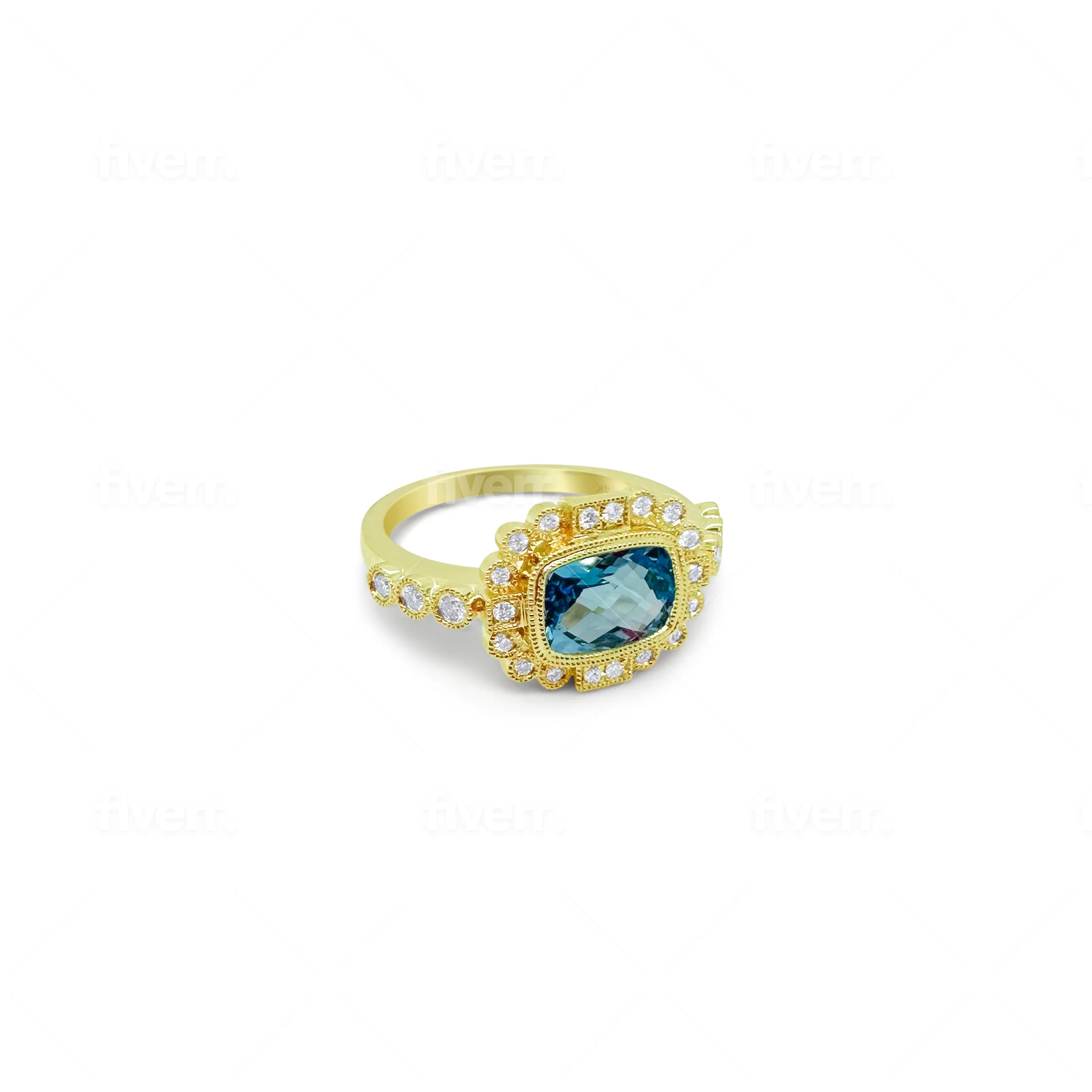 Yellow Gold Blue Topaz and Diamond Ring sold by Meira T