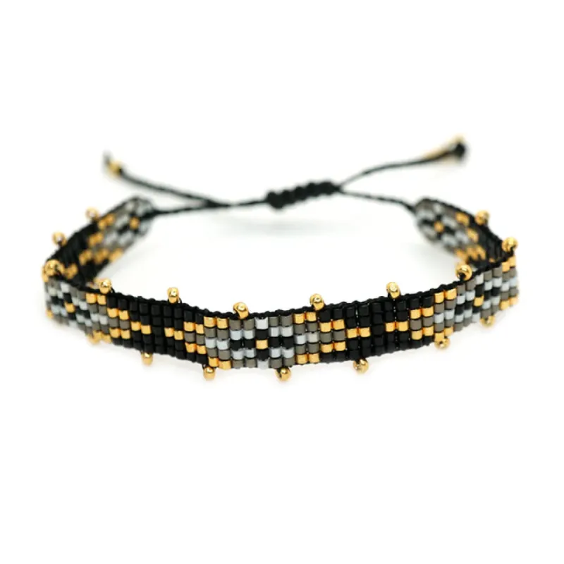 Black and Beige Square Pattern Bead Bracelet sold by Meira T