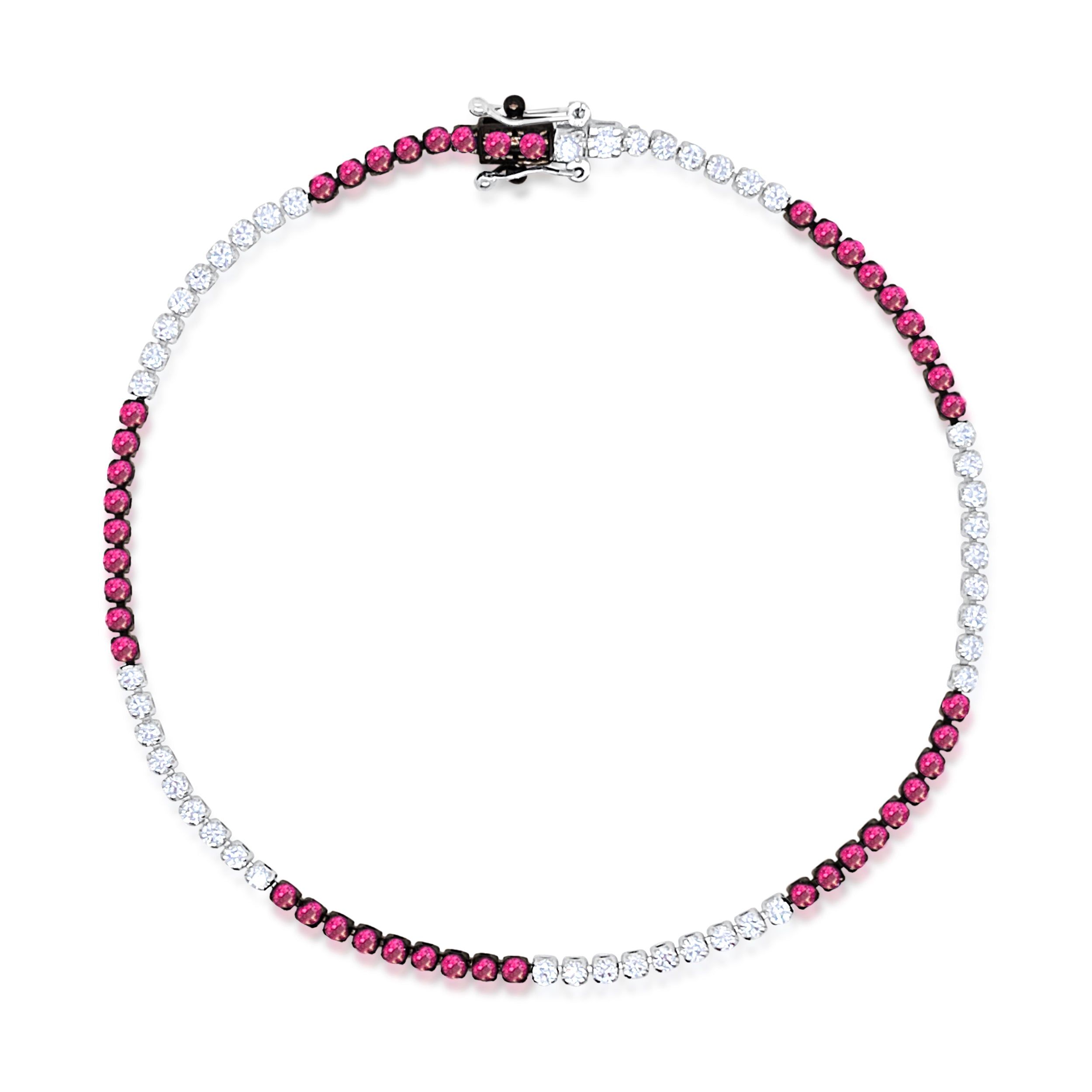 White Gold Dainty Diamond and Ruby Tennis Bracelet sold by Meira T