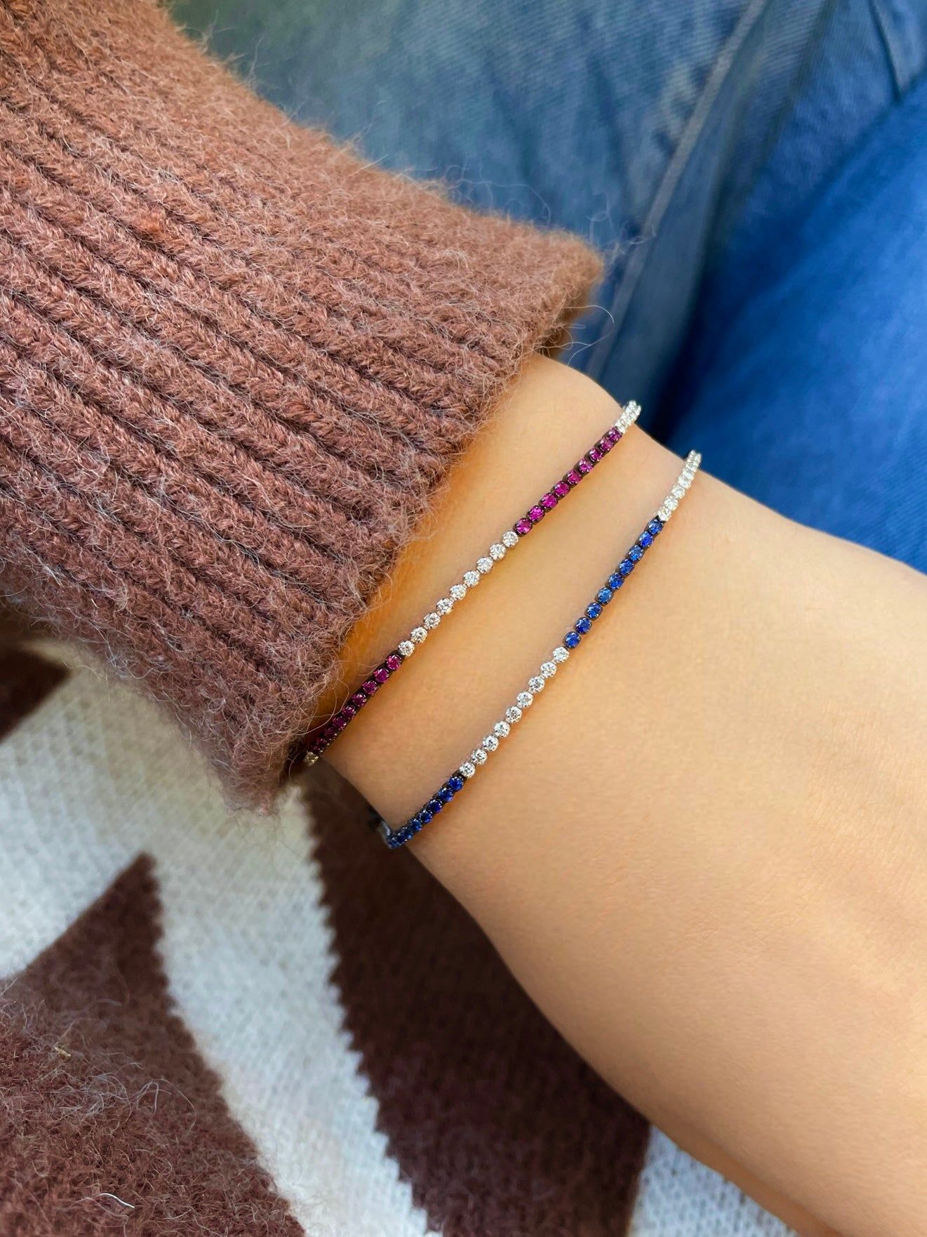 White Gold Dainty Diamond and Ruby Tennis Bracelet sold by Meira T product image thumbnail 2