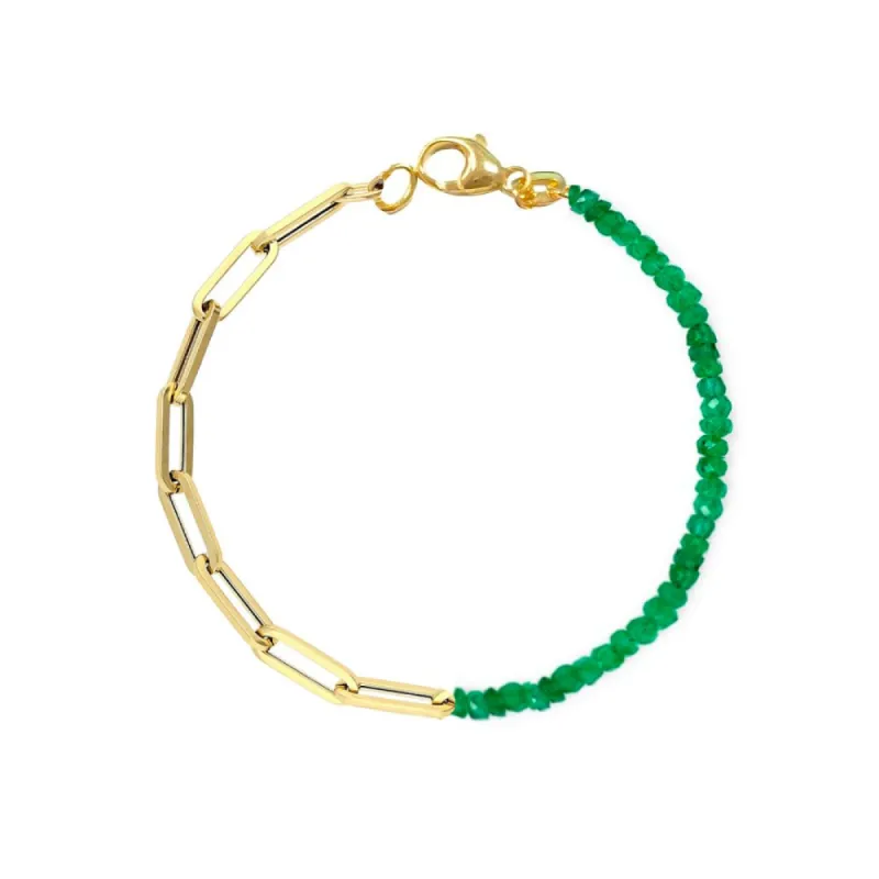 Half and Half Emerald Bead and Gold Plated Paperclip Chain Bracelet- ALL NEW BOUTIQUE EXCLUSIVE sold by Meira T