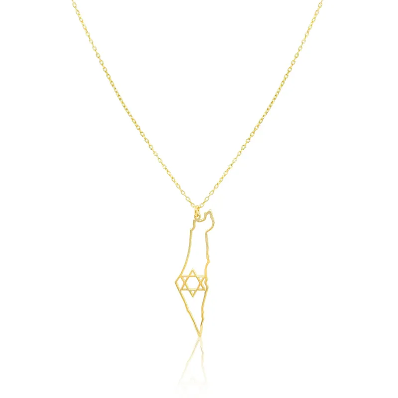 Dainty Jewish Star/Star of David Yellow Gold Plated Map Necklace sold by Meira T