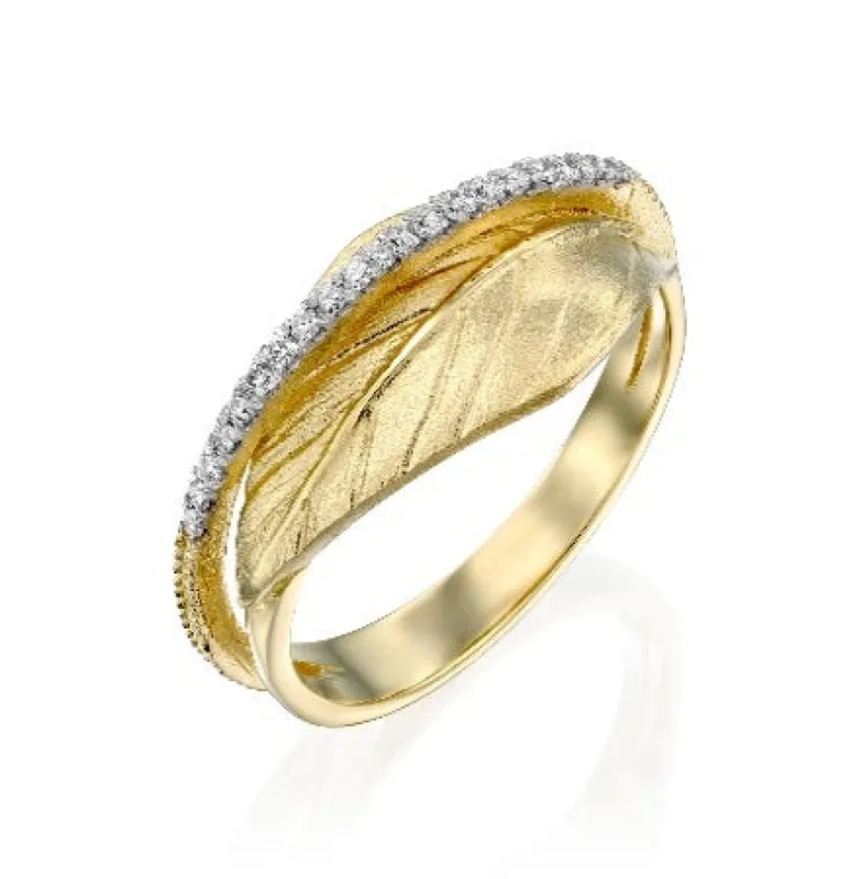 14kt Yellow Gold Leaf Ring with Diamond-Size 6.5 sold by Meira T