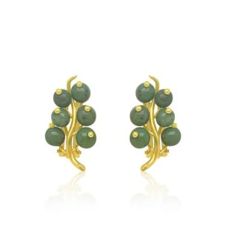 Yellow Gold 18k gold and Jade Vintage Vine Earrings sold by Meira T