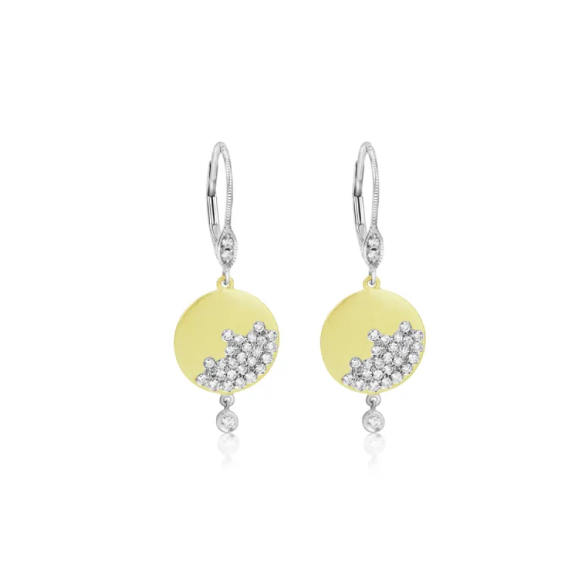 Yellow Gold Scattered Diamond Disk Earrings sold by Meira T