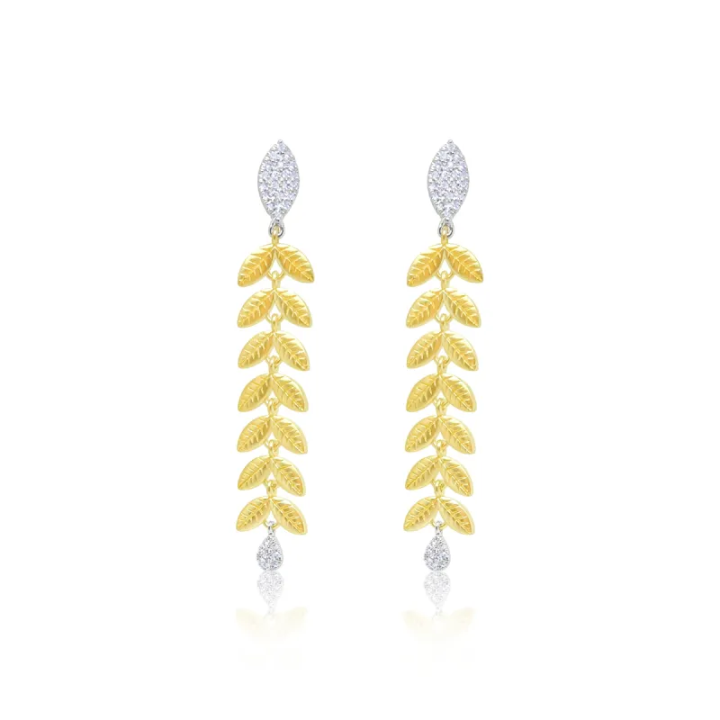 Two Tone Drop Leaf Diamond Earrings sold by Meira T