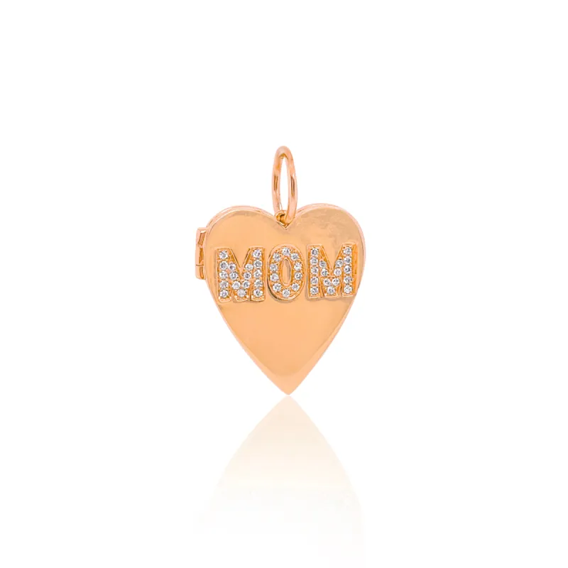 Rose Gold and Diamond "MOM" Heart Locket Charm sold by Meira T