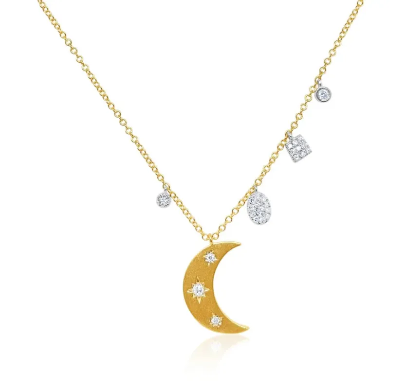 Yellow Gold And Diamond Bezel Moon Necklace sold by Meira T