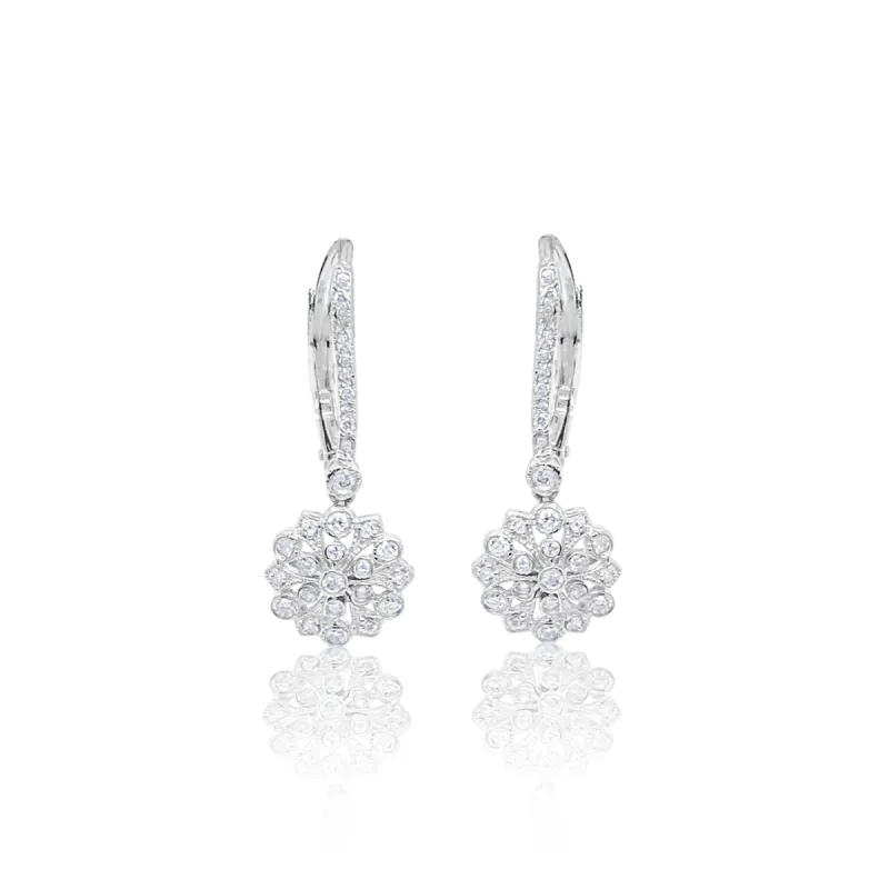 White Gold Antique Flower DIamond Earrings sold by Meira T
