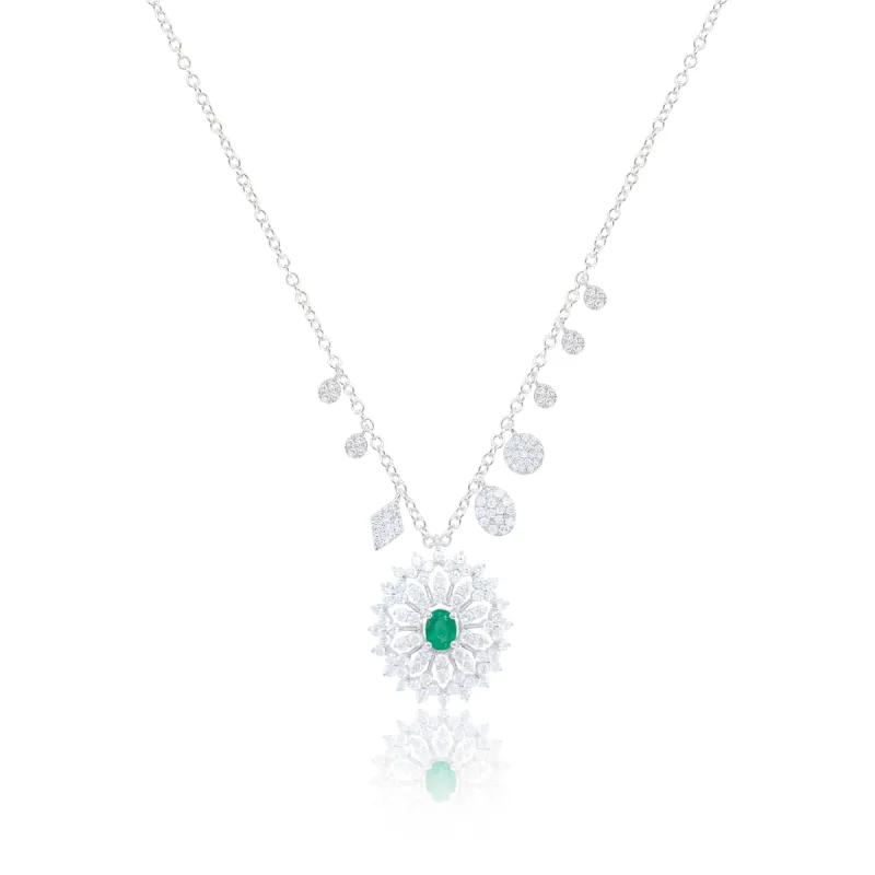 White Gold Diamond and Emerald Flower Necklace LAST ONE sold by Meira T