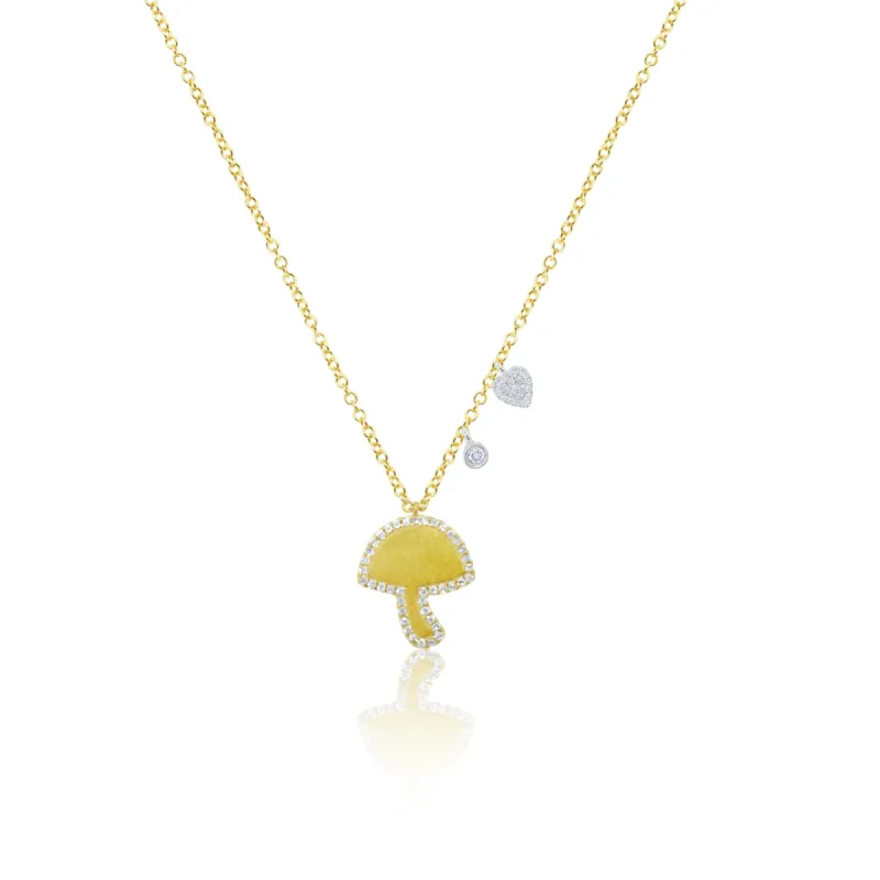 Brushed Yellow Gold Mushroom Diamond Necklace sold by Meira T