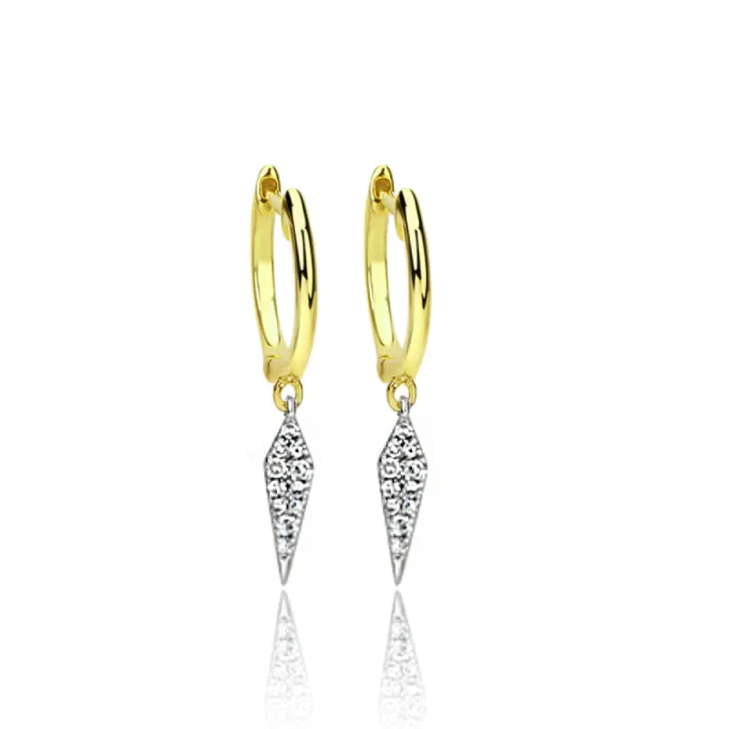 Yellow Gold Hoops with Diamond Spike Charm sold by Meira T