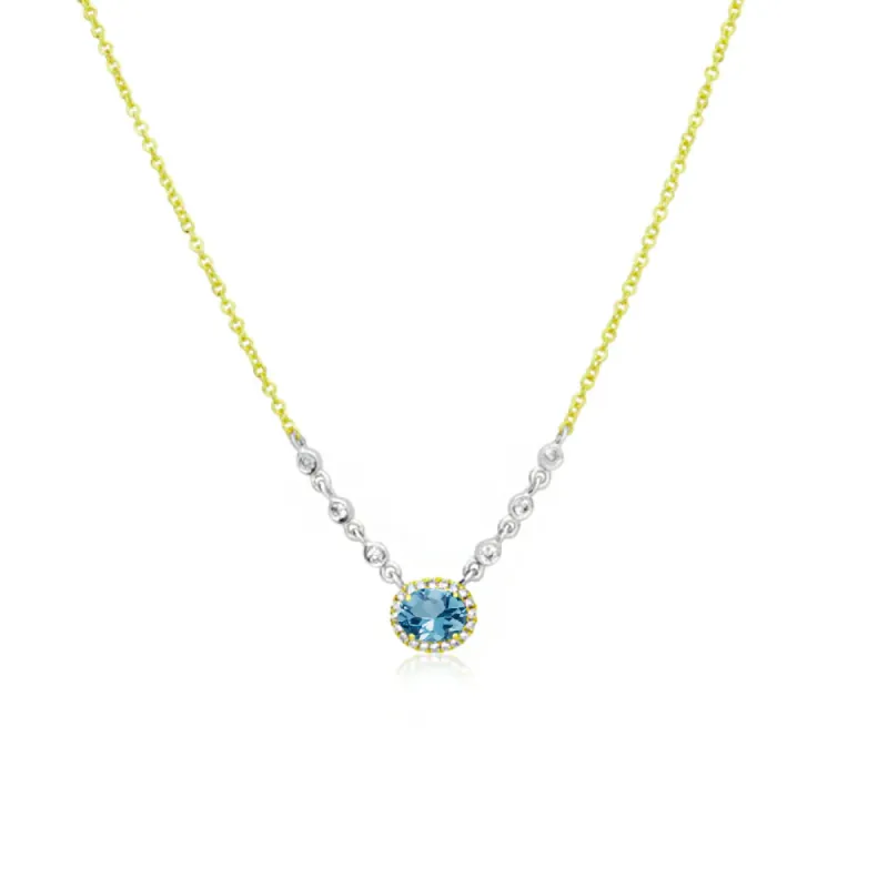 Birthstone Necklace With Diamond Halo | MARCH Aquamarine sold by Meira T