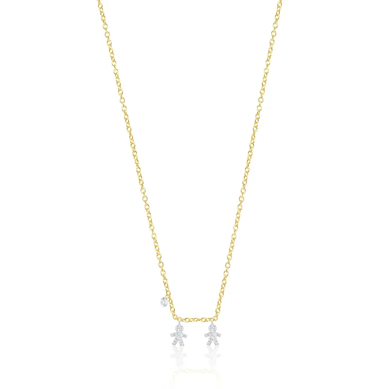 Two Tone Gold Two Diamond Boy Charm Necklace sold by Meira T