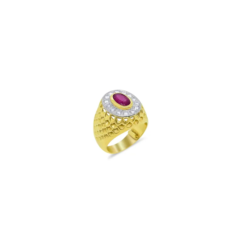Yellow Gold Ruby Vintage Textured Diamond Ring sold by Meira T
