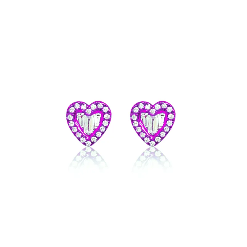 Electric Pink Diamond Heart Studs sold by Meira T
