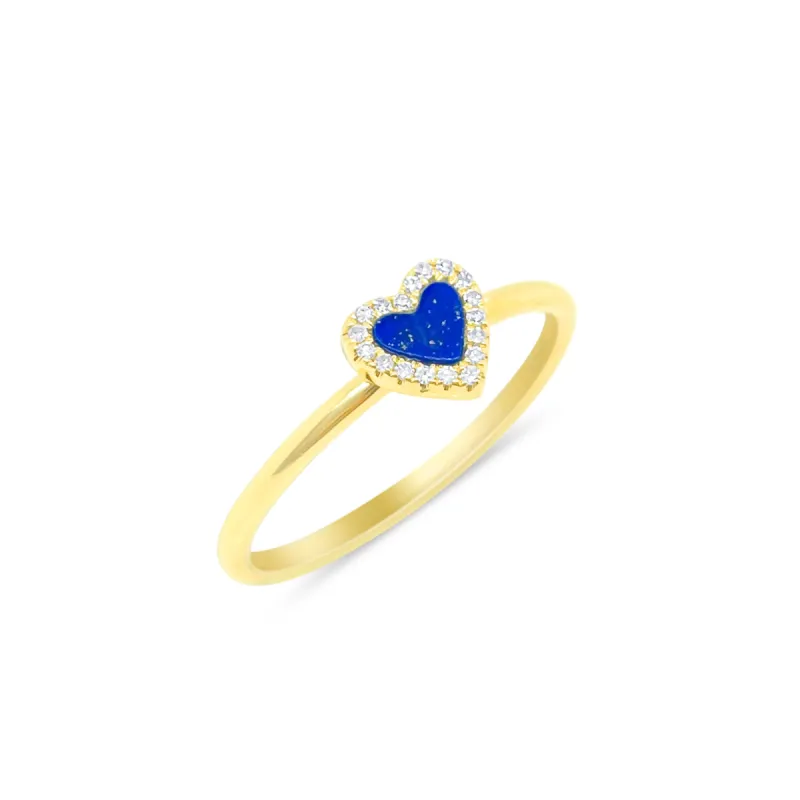 Yellow Gold Dainty Lapis Heart and Diamond Ring sold by Meira T