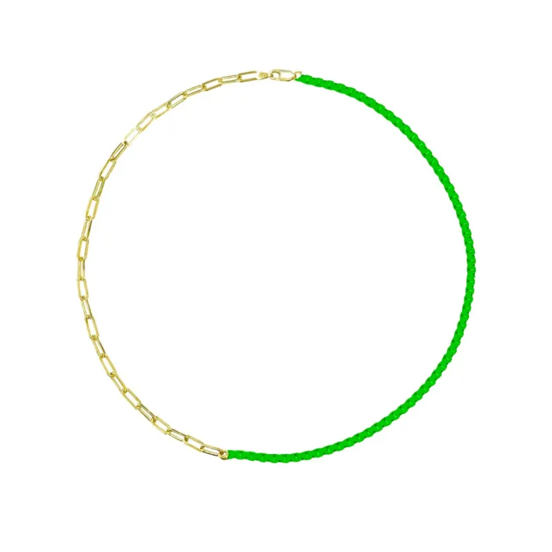 Half and Half Neon Green Chain and Gold Plated Paperclip Chain Necklace- ALL NEW BOUTIQUE EXCLUSIVE sold by Meira T