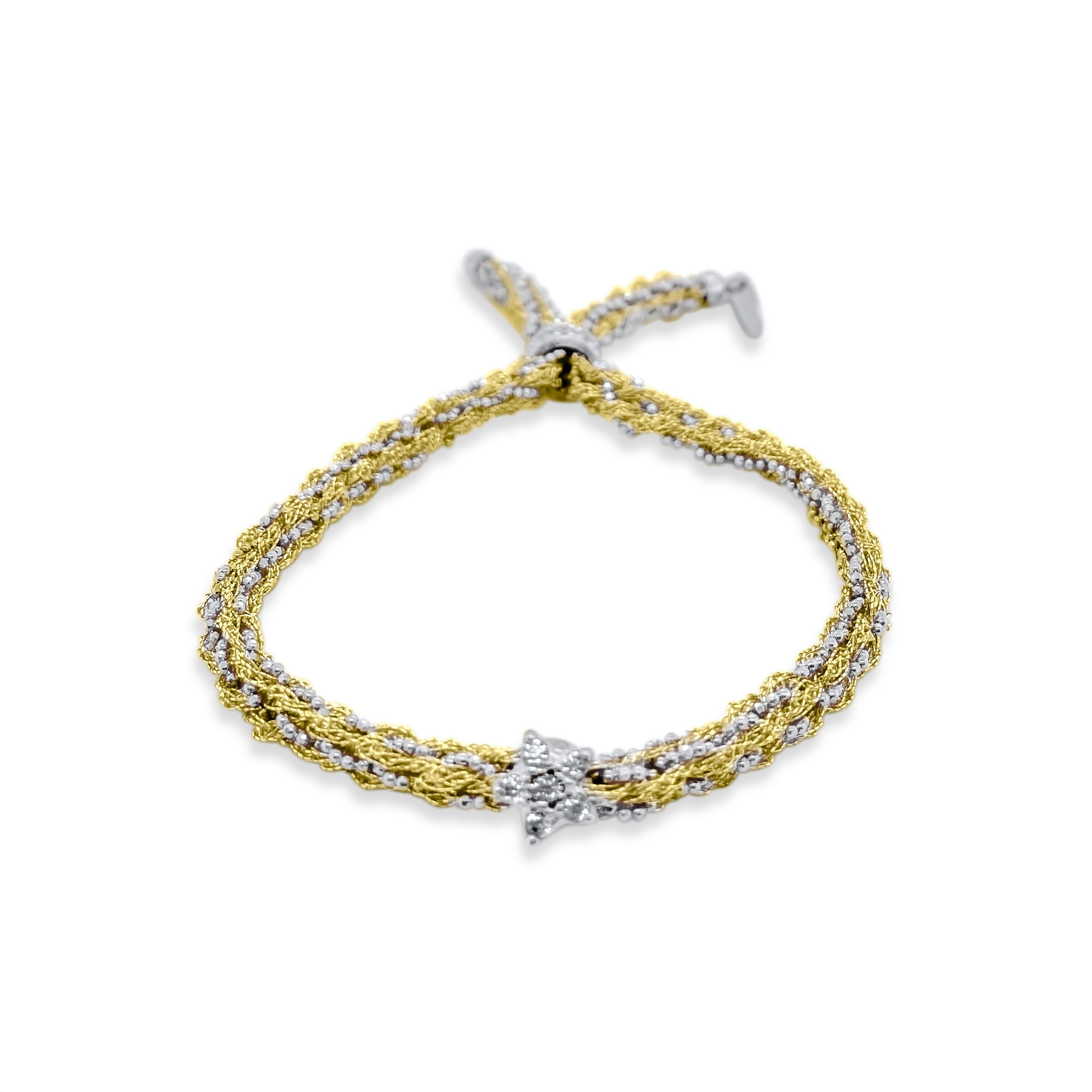 Silver Braided Chain and Yellow Gold Silk Bracelet with CZ Star sold by Meira T