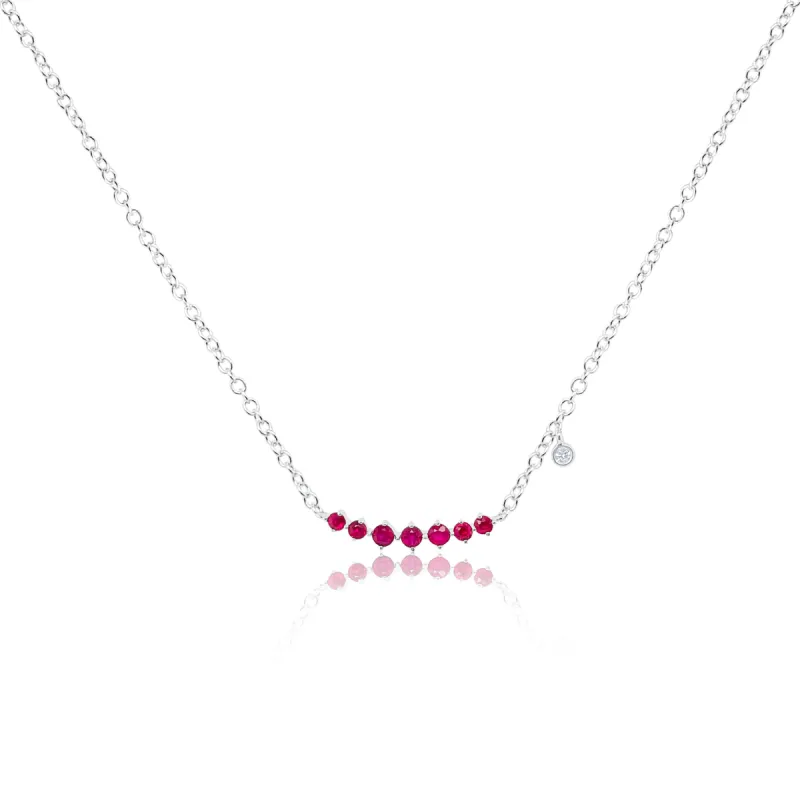 White Gold Round  Ruby Bar Diamond Necklace sold by Meira T