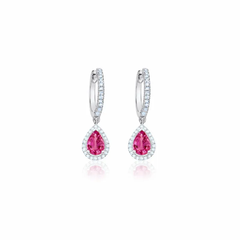 White Gold Pink Sapphire Pear Drop Huggies sold by Meira T
