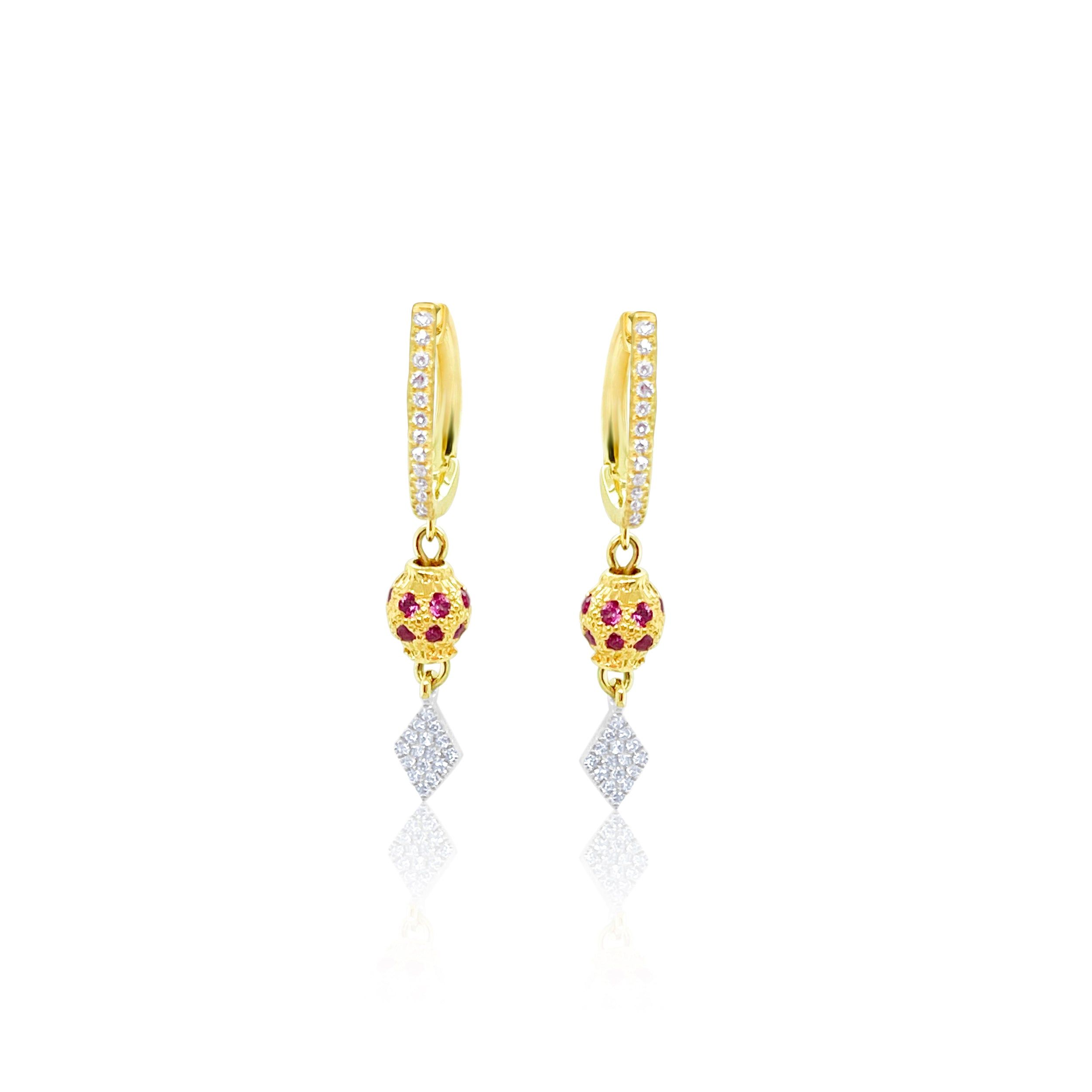 Two Tone Diamond and Ruby Drop Earrings sold by Meira T