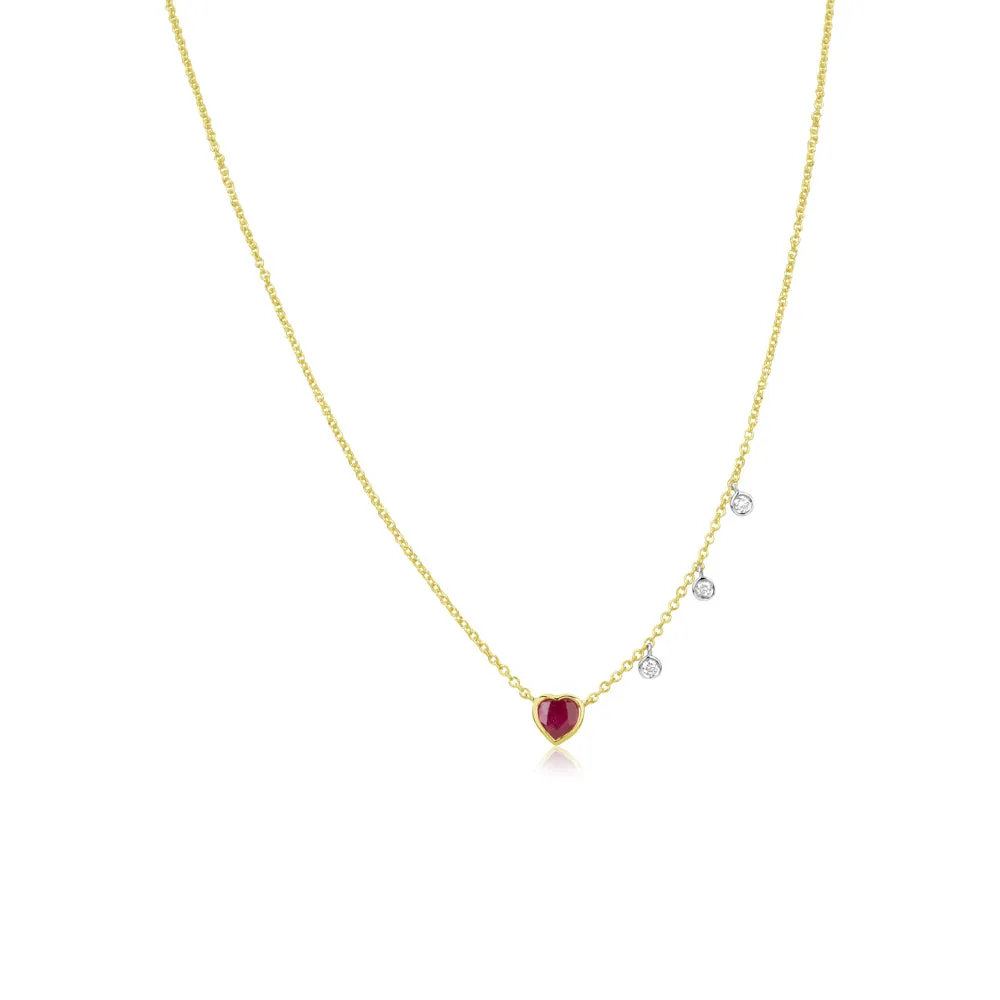 Dainty Ruby Heart and Bezel Necklace sold by Meira T