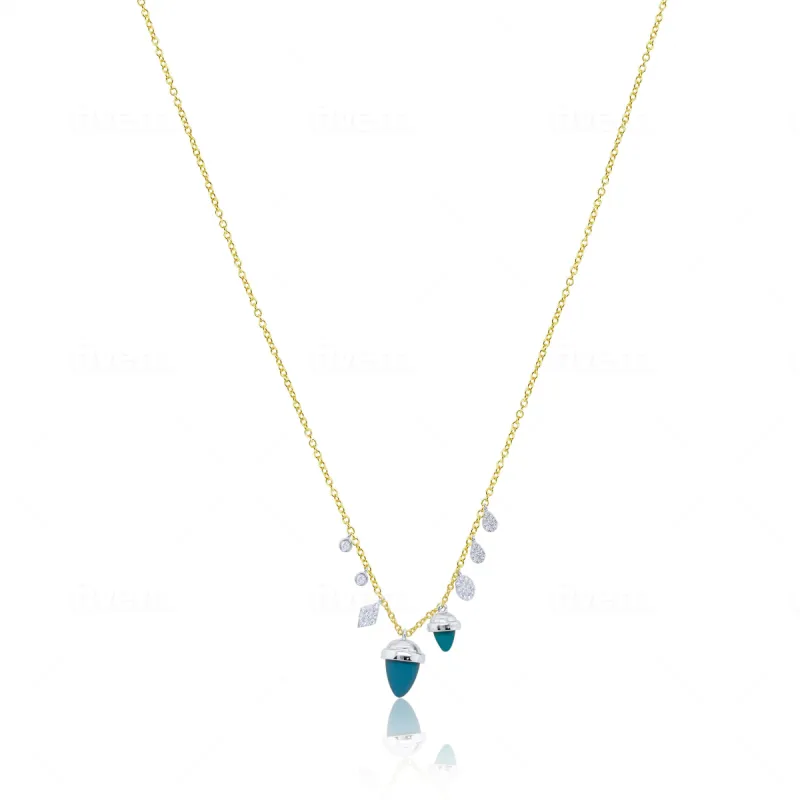 Two Tone Diamond and Turquoise Charm Necklace sold by Meira T