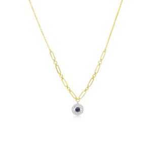 Yellow Gold Diamond and Blue Sapphire Evil Eye Necklace sold by Meira T
