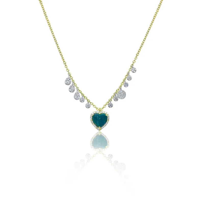 Two Tone Opal Heart and Diamond Charm Necklace sold by Meira T