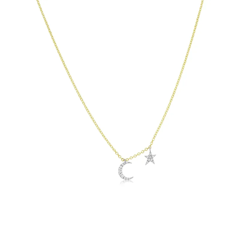 Yellow Gold Diamond Moon and Star Necklace sold by Meira T