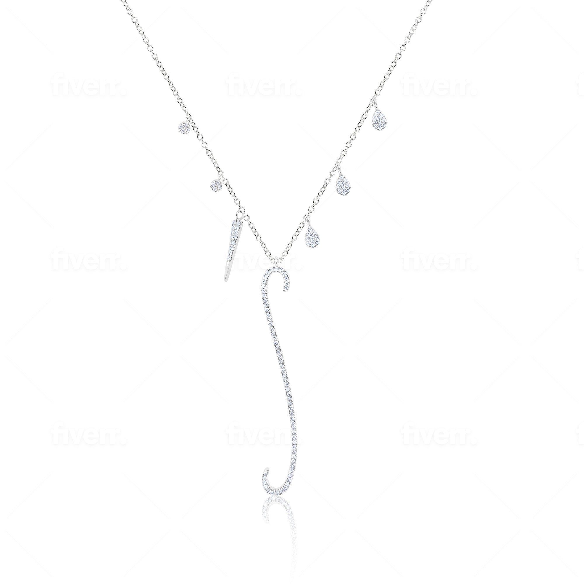 White Gold Elongated Diamond Initial S Necklace sold by Meira T