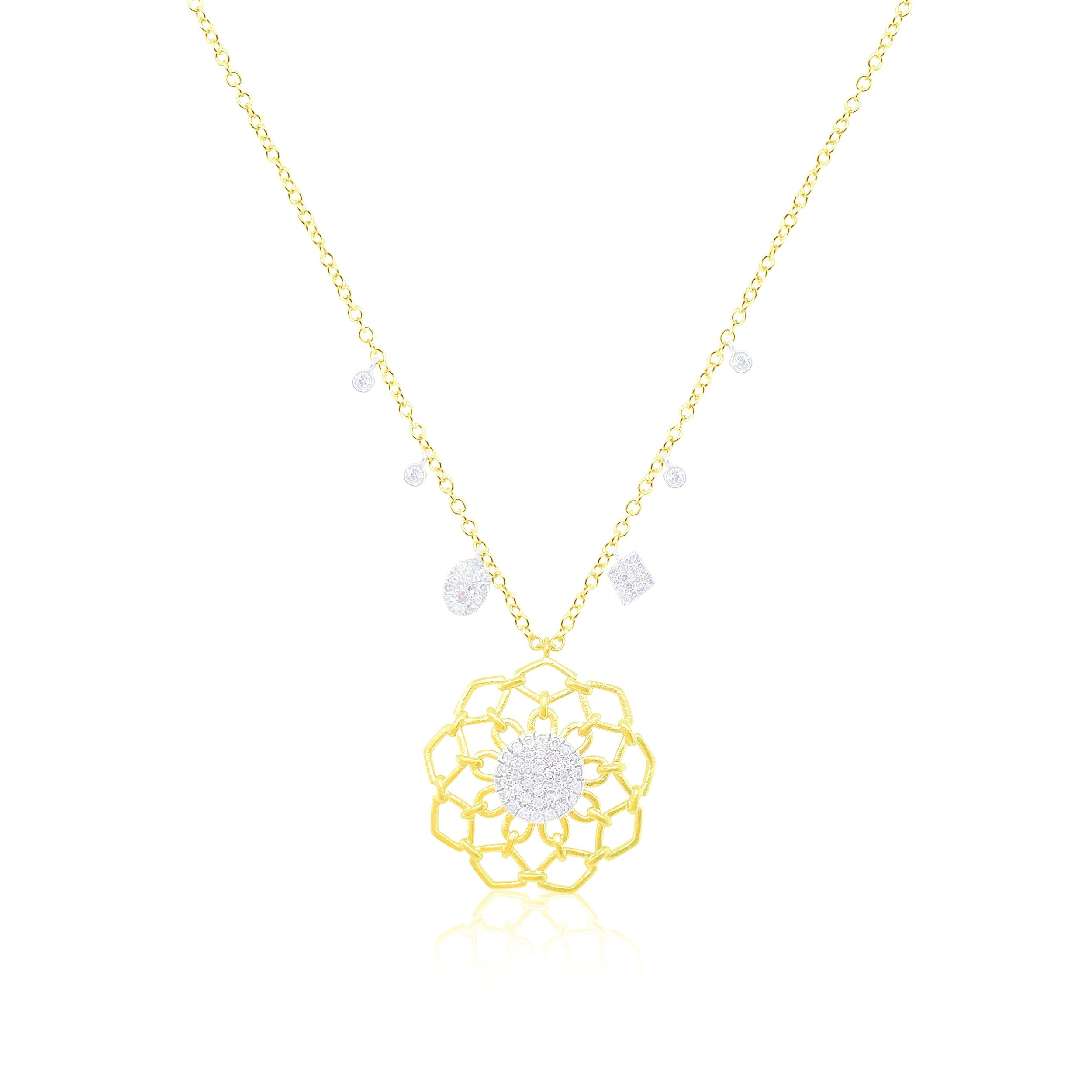Two Tone Gold Flower and Diamond Charms Necklace sold by Meira T