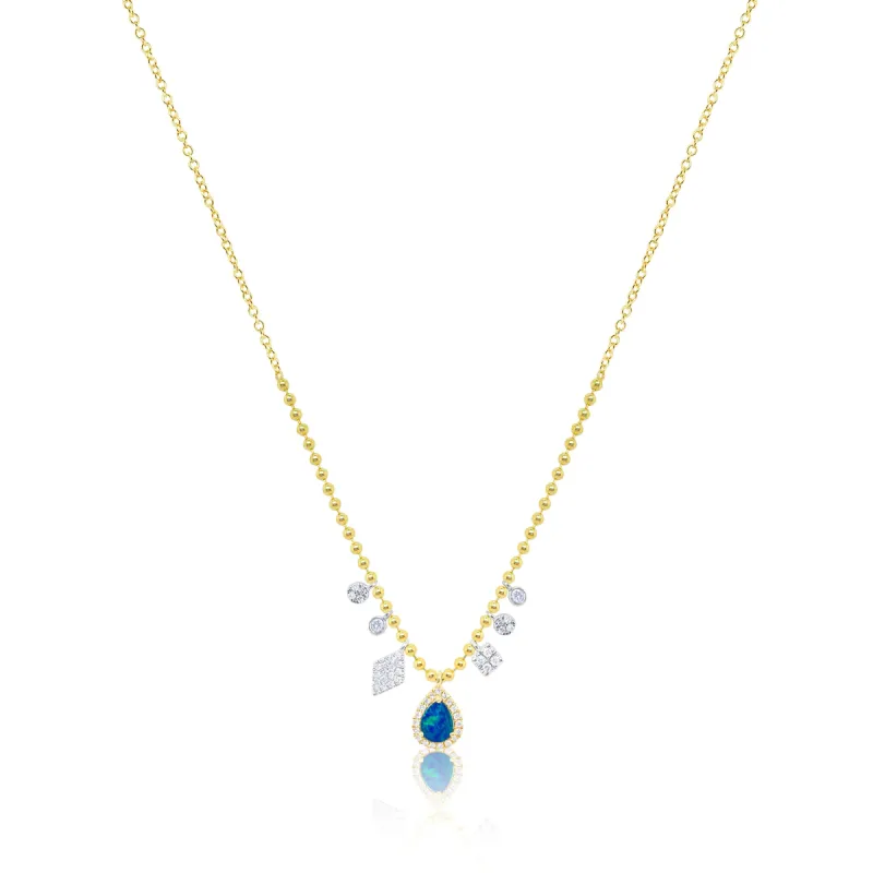 Yellow Gold Ball Chain and Opal Necklace sold by Meira T
