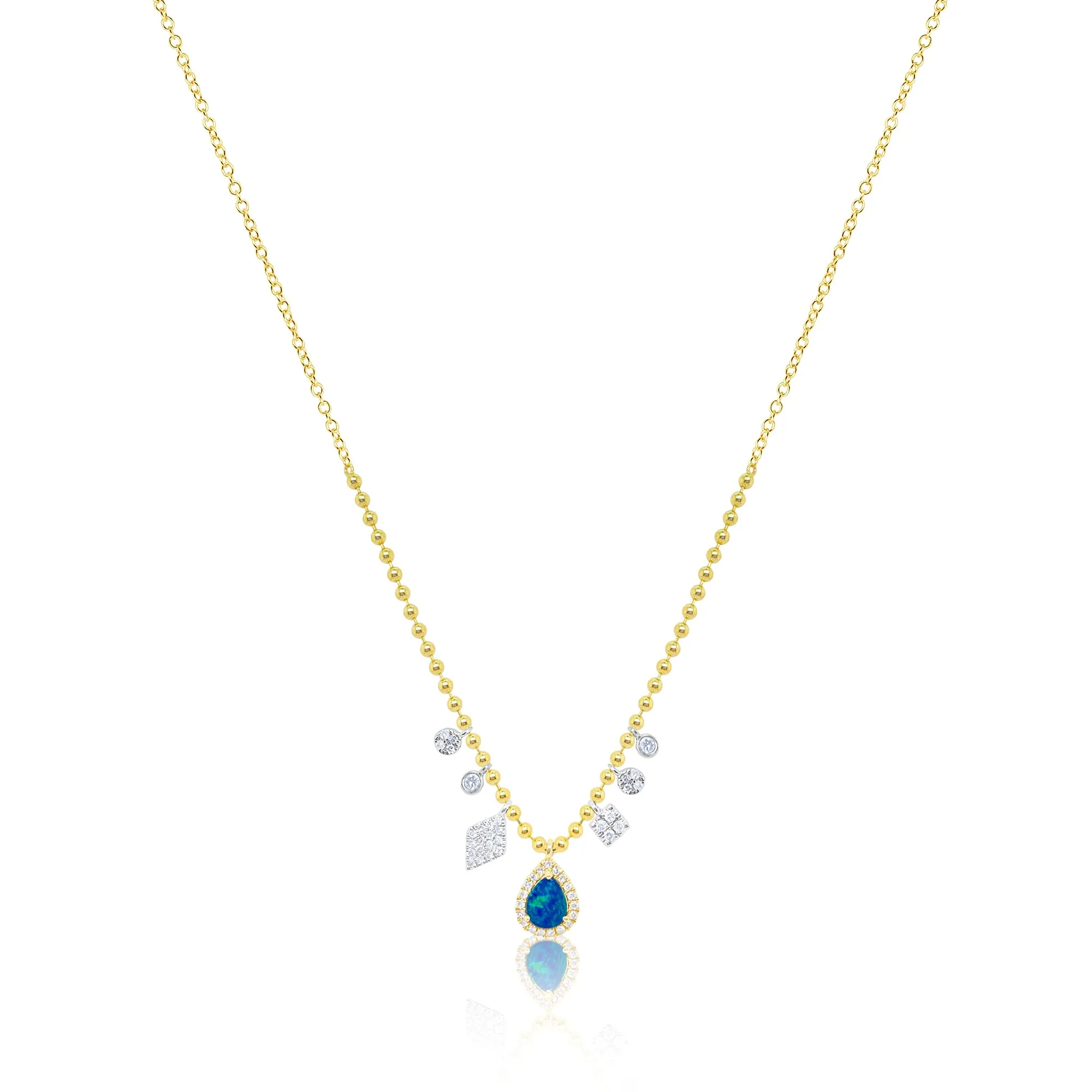 Yellow Gold Ball Chain and Opal Necklace sold by Meira T